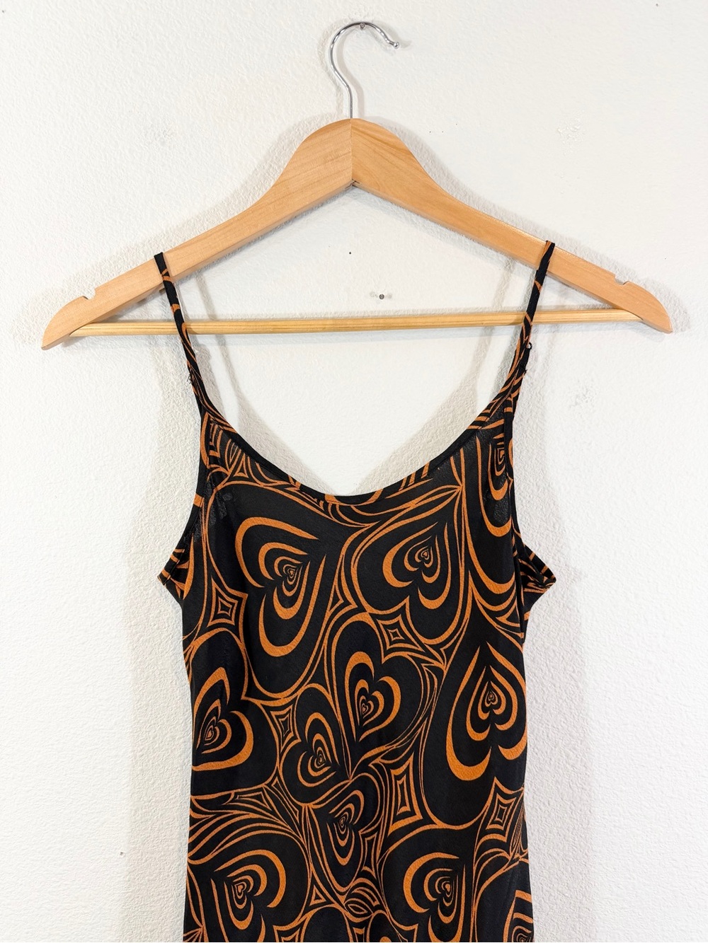 Lisa Says Gah Wild Hearts Midi Slip Dress Size XS Black Orange Casual Evening - Picture 6 of 12
